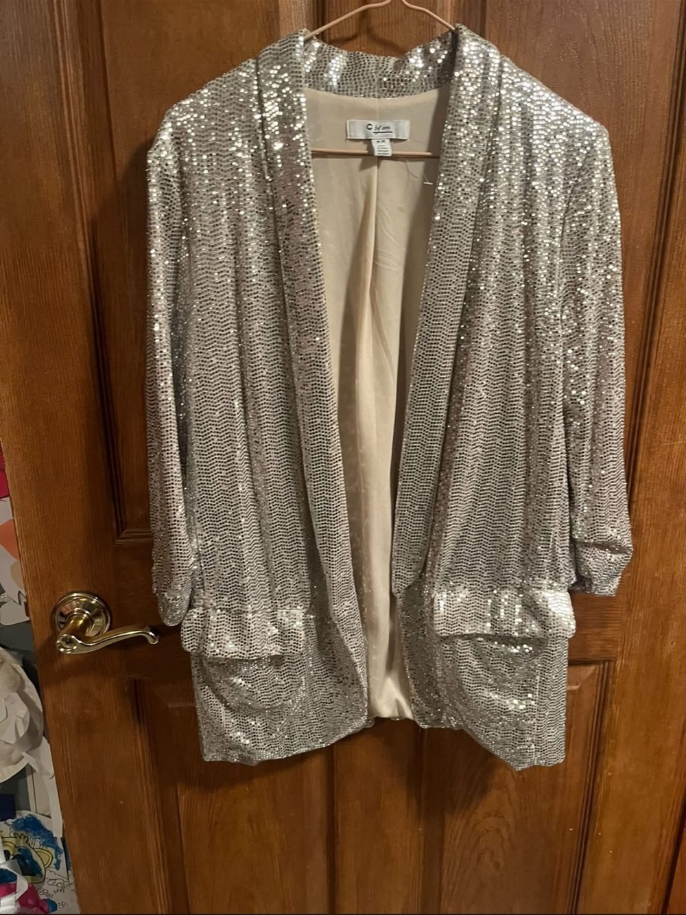 Silver Sequin Open Front Cardigan blazer